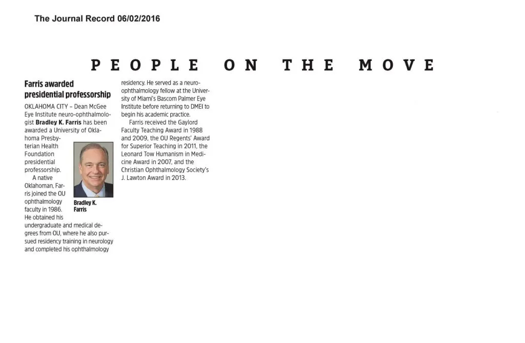 The Journal Record clipping Dr. Bradley Farris